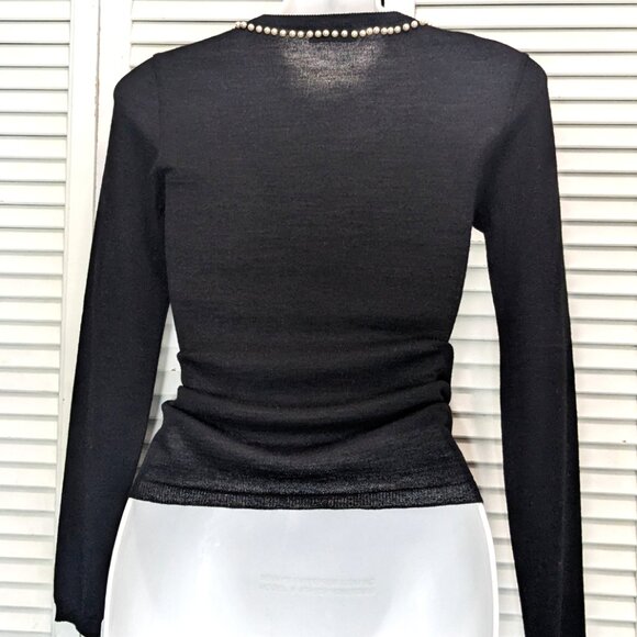 Moschino Cheap and Chic Wool Sweater Size 6 Black w Pearls Velvet Bow 2014 - Picture 5 of 16